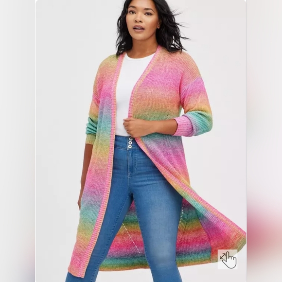 Torrid Rainbow Knit Open Front Cardigan Sweater Size 2 - Picture 3 of 7